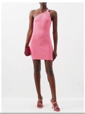 self portrait pink one shoulder dress Pink Jersey Draped Maxi Dress